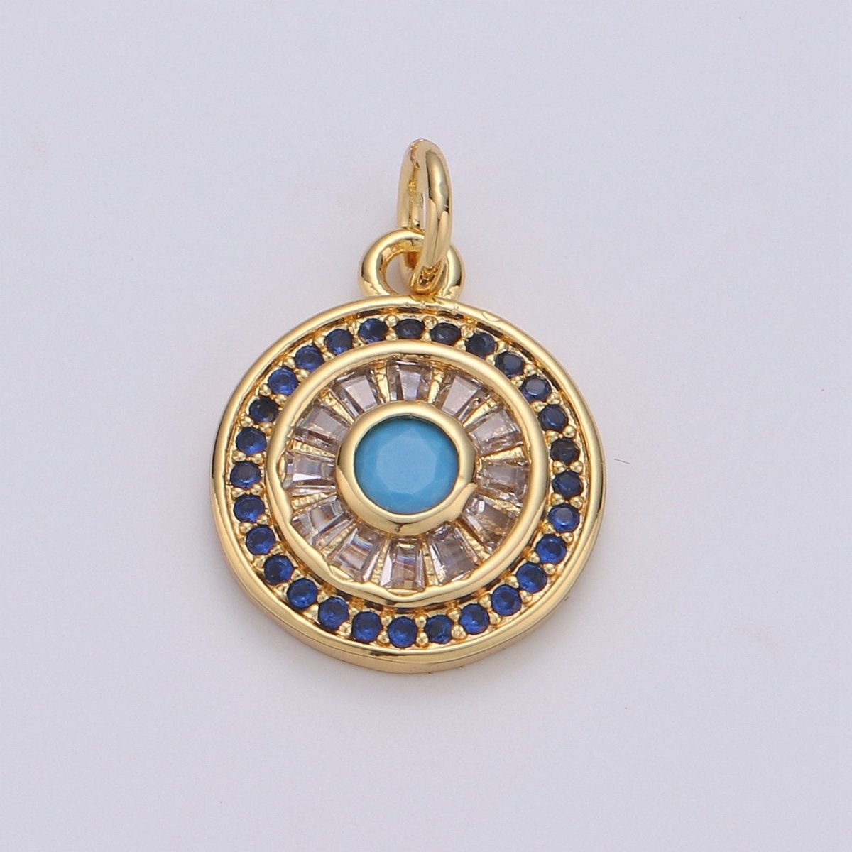 14k Gold plated Charms, Micro Pave Sun Charms, Sun Jewelry, Cubic Zirconia Charms, Turquoise Cz Stone Charms D-625 - DLUXCA
