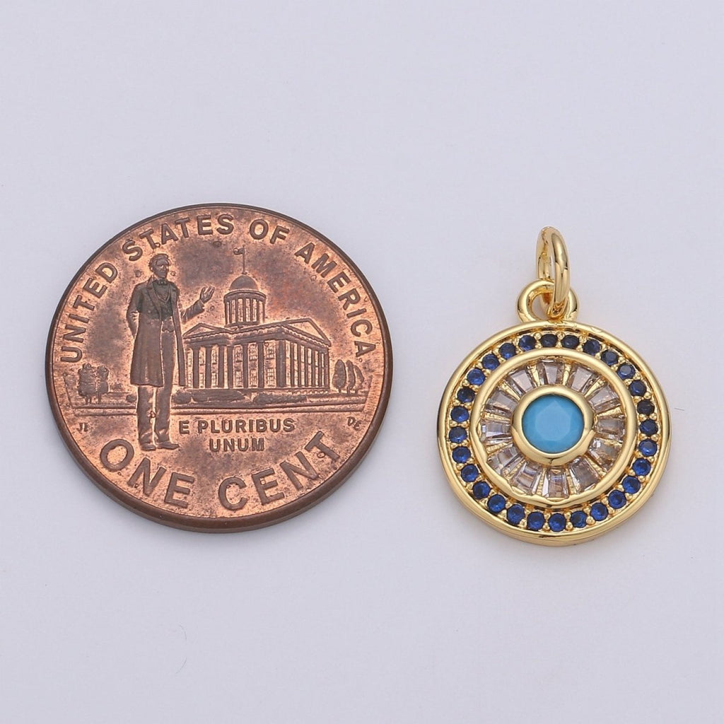 14k Gold plated Charms, Micro Pave Sun Charms, Sun Jewelry, Cubic Zirconia Charms, Turquoise Cz Stone Charms D-625 - DLUXCA