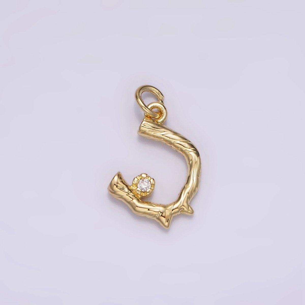 14K Gold plated Cherry Blossom Flower Clear CZ Textured "U" Wood Branch Sakura Tree Charm | AG197 - DLUXCA