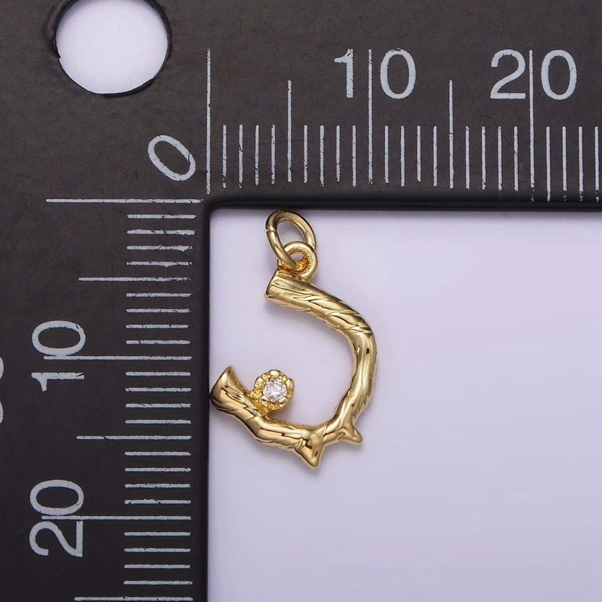 14K Gold plated Cherry Blossom Flower Clear CZ Textured "U" Wood Branch Sakura Tree Charm | AG197 - DLUXCA
