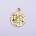14K Gold plated Cherub Baby Angel Cupid Multicolor CZ Celestial Star Textured Round Charm | AG186 - DLUXCA