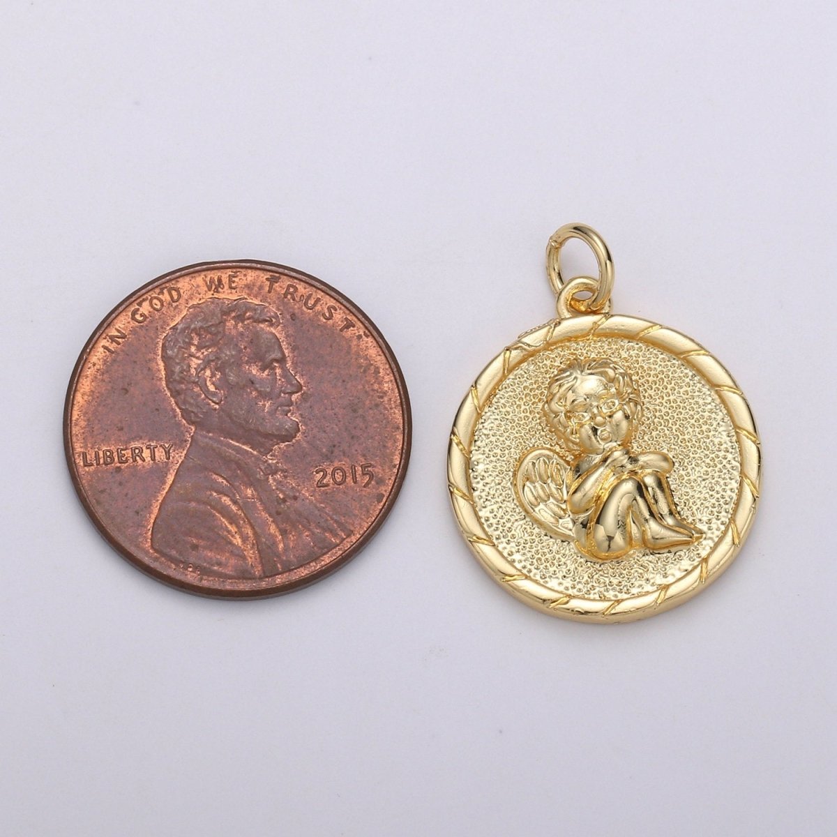 14K Gold plated Cherub pendant - Little Angel- Necklace Charm - Coin Disc Charm- gift for Daughter- Jewelry Findings - Charm For Necklace D-718 - DLUXCA