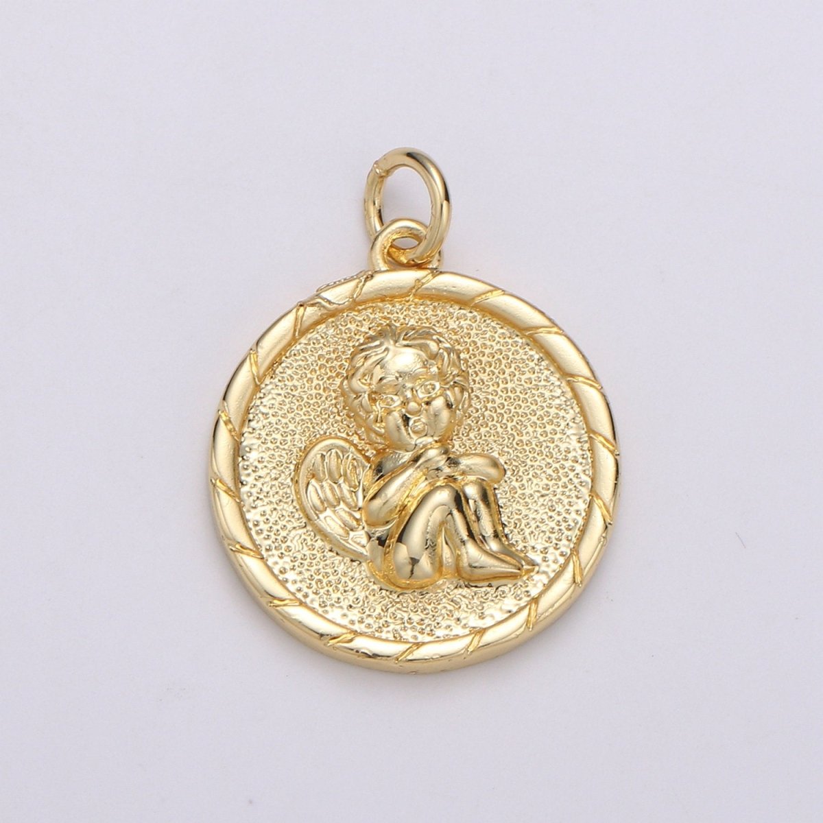 14K Gold plated Cherub pendant - Little Angel- Necklace Charm - Coin Disc Charm- gift for Daughter- Jewelry Findings - Charm For Necklace D-718 - DLUXCA