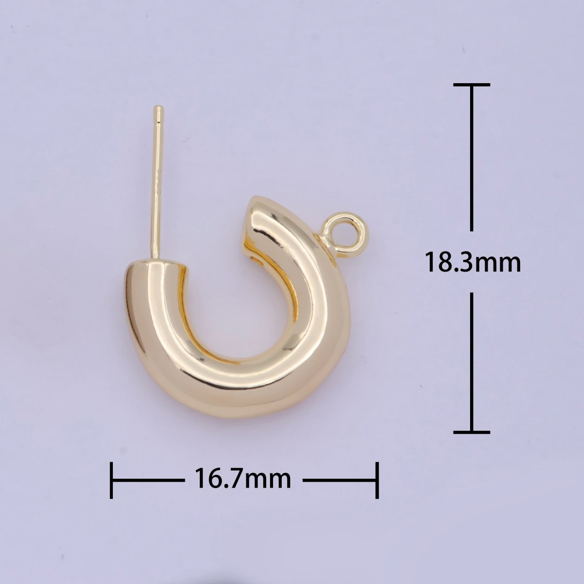 14K Gold plated Chubby C-Shaped Hoop Open Loop Earrings Making Supply L-732 - DLUXCA