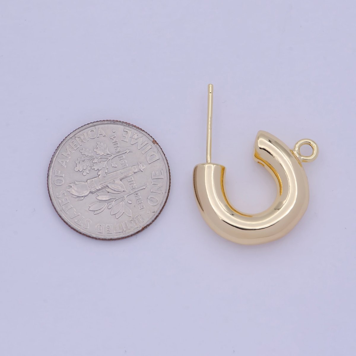 14K Gold plated Chubby C-Shaped Hoop Open Loop Earrings Making Supply L-732 - DLUXCA
