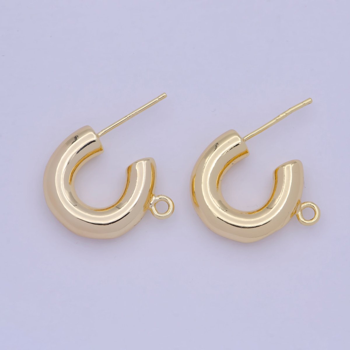 14K Gold plated Chubby C-Shaped Hoop Open Loop Earrings Making Supply L-732 - DLUXCA