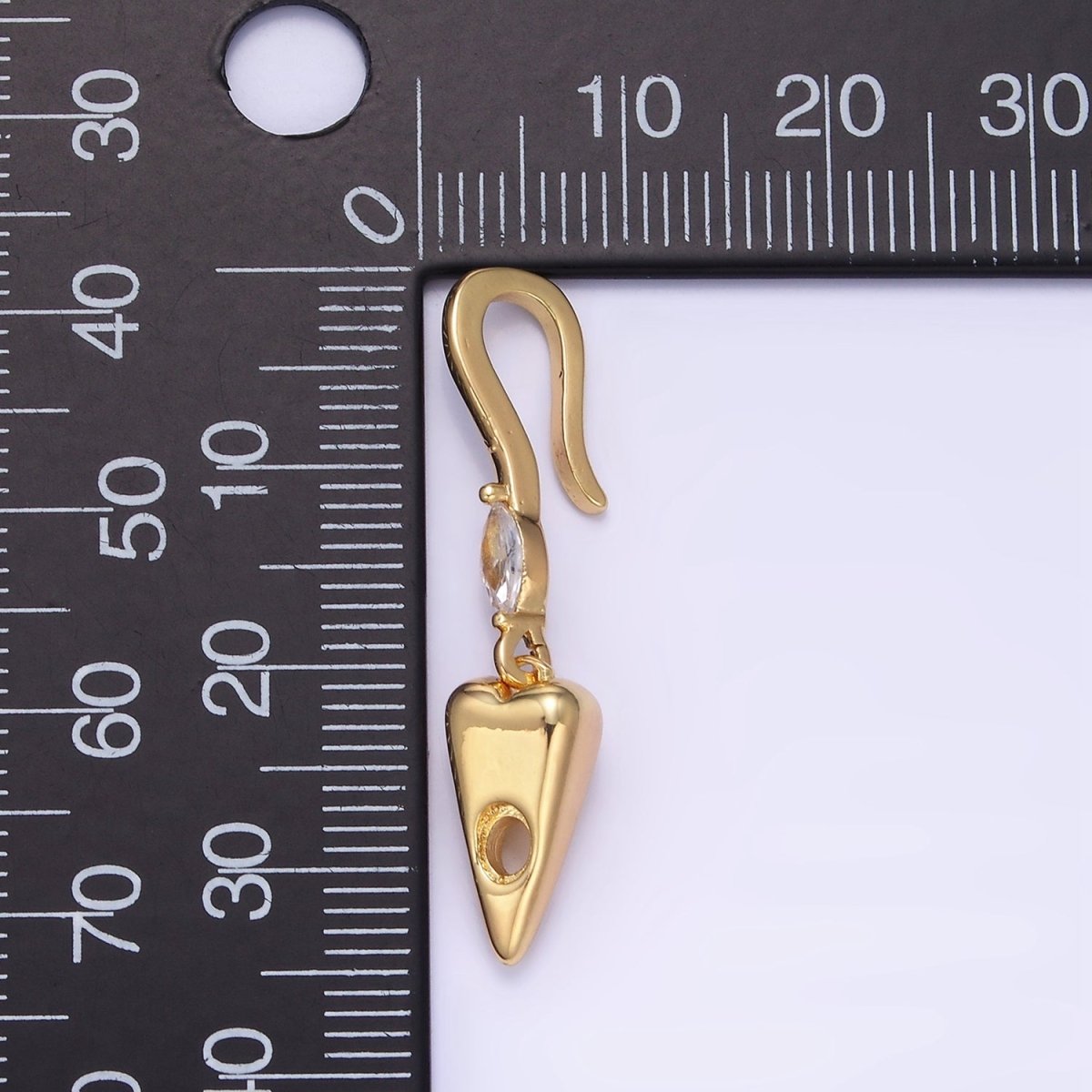 14K Gold plated Chubby Heart Marquise CZ Drop Snap Bail Pendant | Z345 - DLUXCA