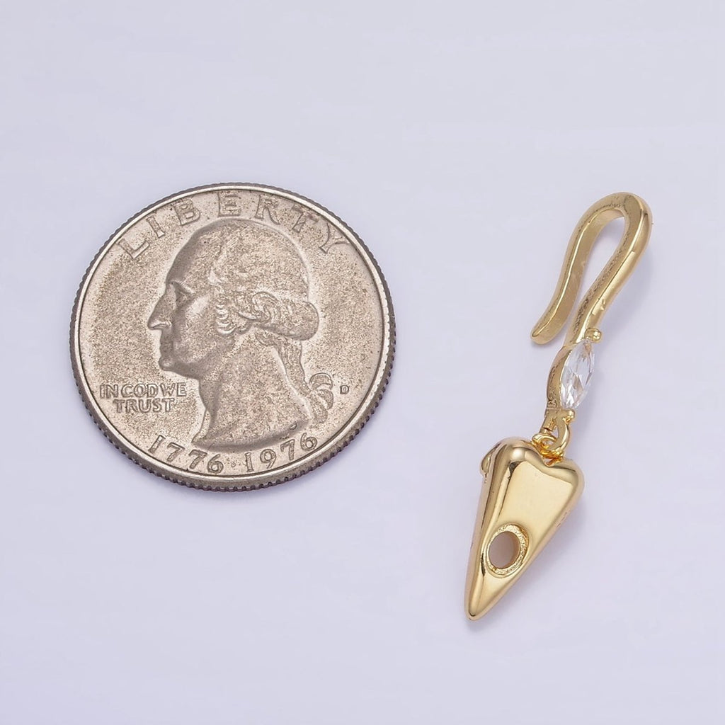 14K Gold plated Chubby Heart Marquise CZ Drop Snap Bail Pendant | Z345 - DLUXCA