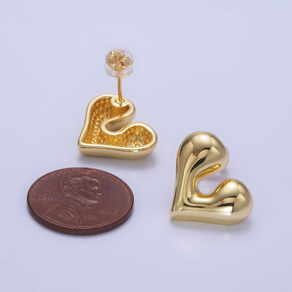 14K Gold plated Chubby Heart Minimalist Stud Earrings | P484 - DLUXCA