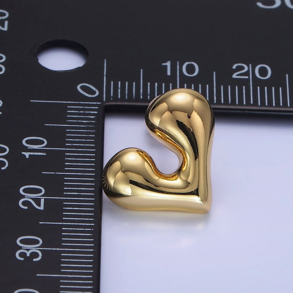 14K Gold plated Chubby Heart Minimalist Stud Earrings | P484 - DLUXCA
