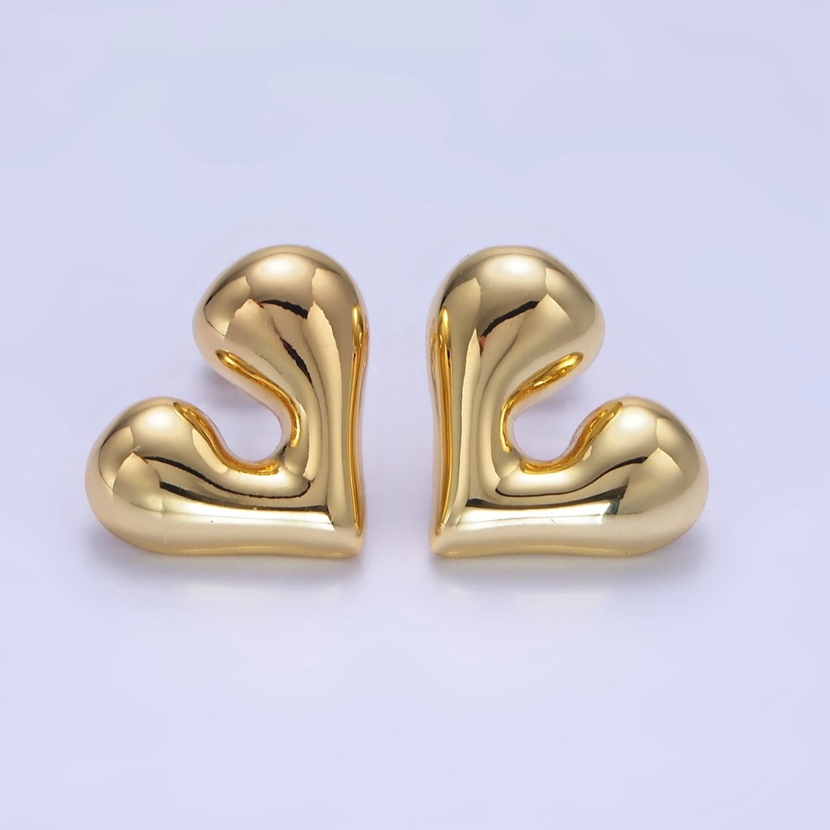 14K Gold plated Chubby Heart Minimalist Stud Earrings | P484 - DLUXCA