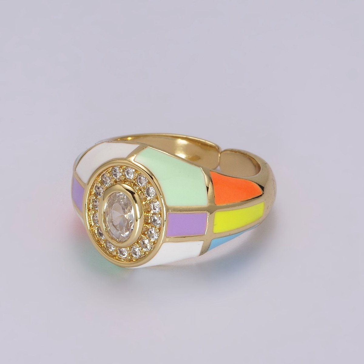 14K Gold plated Chunky Colorful Ring •  Dome Cocktail Ring • ENAMEL Pink Green Black White Ring U-137 ~ U-141