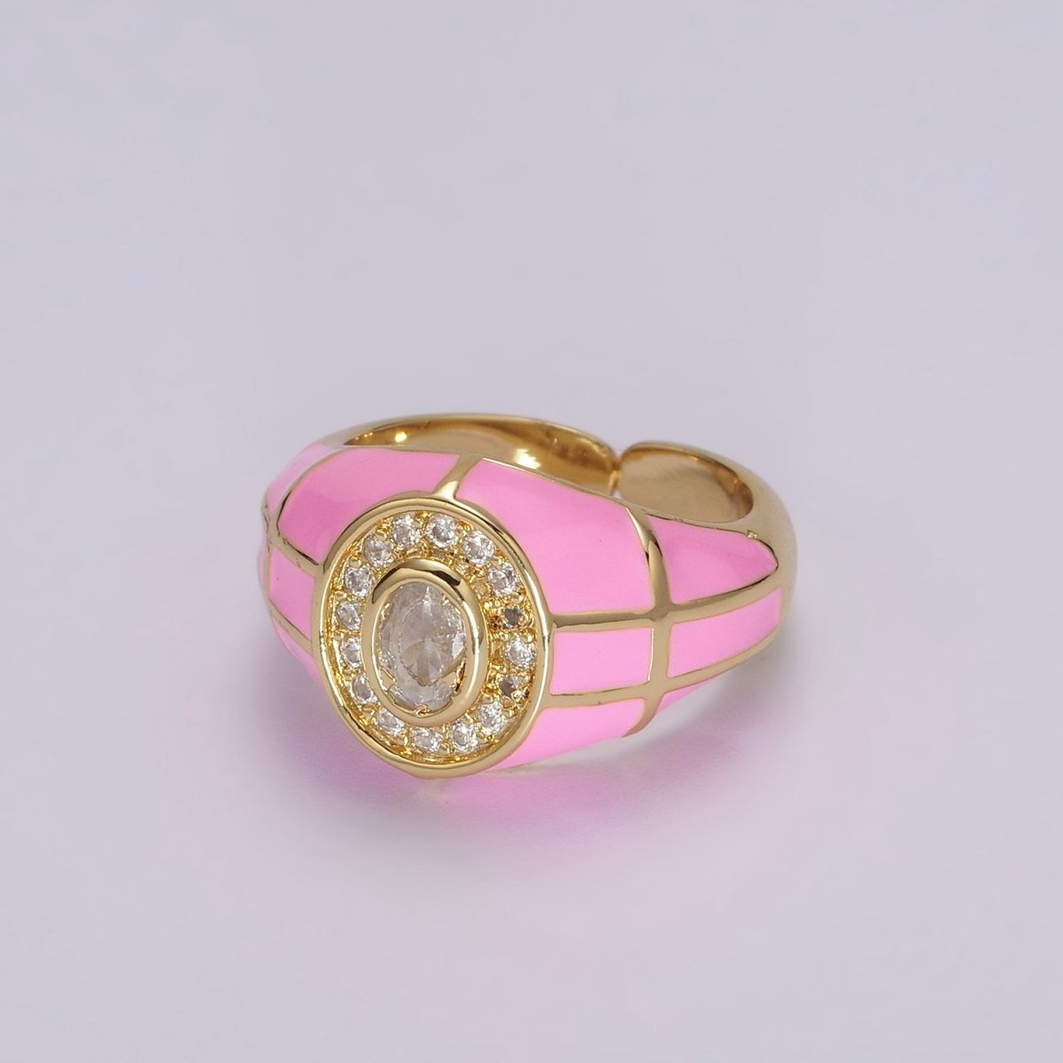 14K Gold plated Chunky Colorful Ring •  Dome Cocktail Ring • ENAMEL Pink Green Black White Ring U-137 ~ U-141
