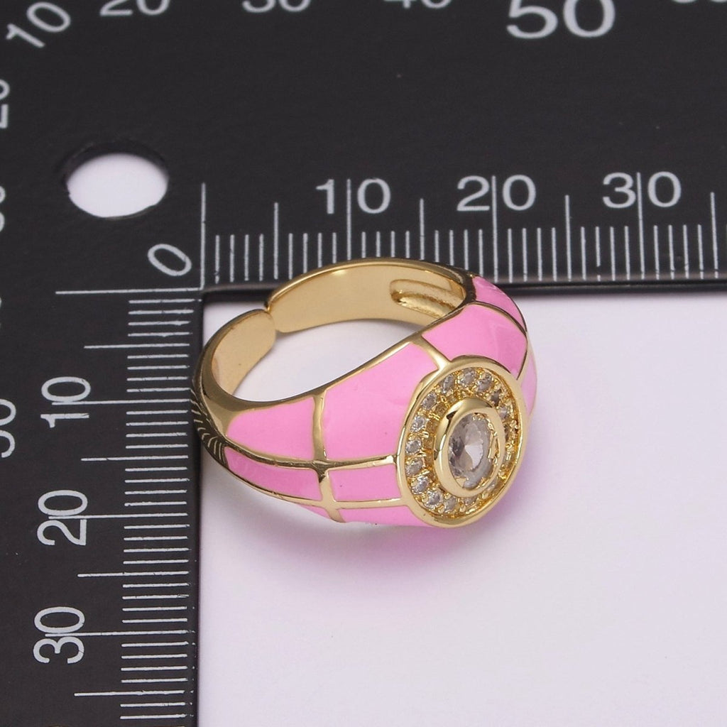 14K Gold plated Chunky Colorful Ring •  Dome Cocktail Ring • ENAMEL Pink Green Black White Ring U-137 ~ U-141