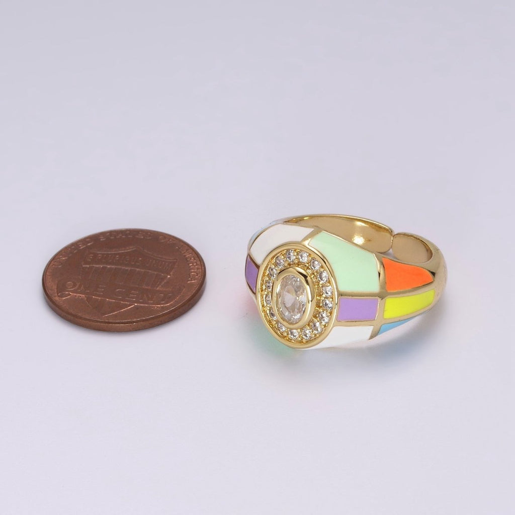 14K Gold plated Chunky Colorful Ring •  Dome Cocktail Ring • ENAMEL Pink Green Black White Ring U-137 ~ U-141
