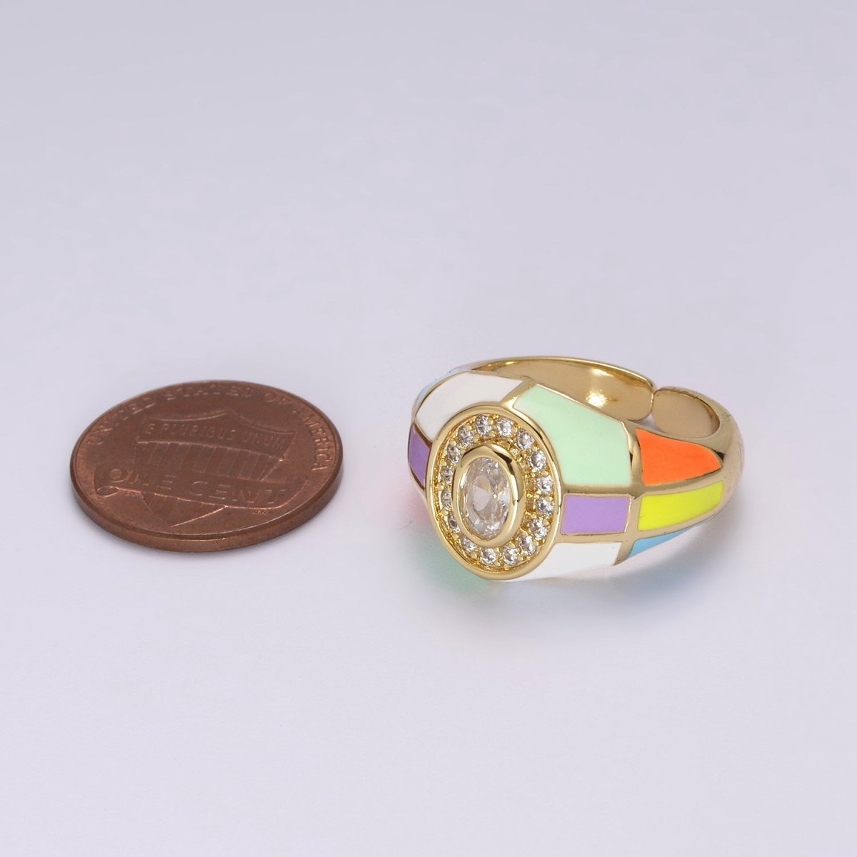 14K Gold plated Chunky Colorful Ring •  Dome Cocktail Ring • ENAMEL Pink Green Black White Ring U-137 ~ U-141