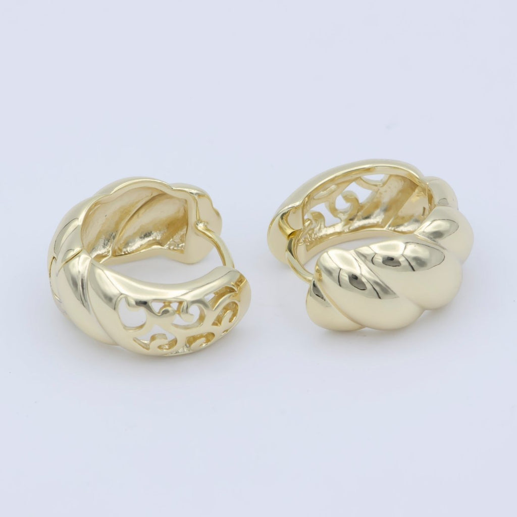 14k Gold plated Chunky Croissant Hoop Earrings, Hypoallergenic Bold Style Women Jewelry P-270 - DLUXCA