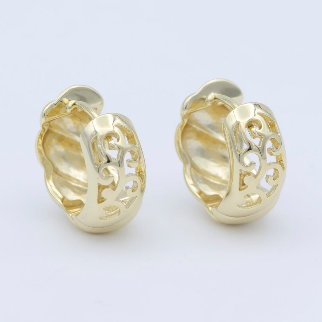 14k Gold plated Chunky Croissant Hoop Earrings, Hypoallergenic Bold Style Women Jewelry P-270 - DLUXCA