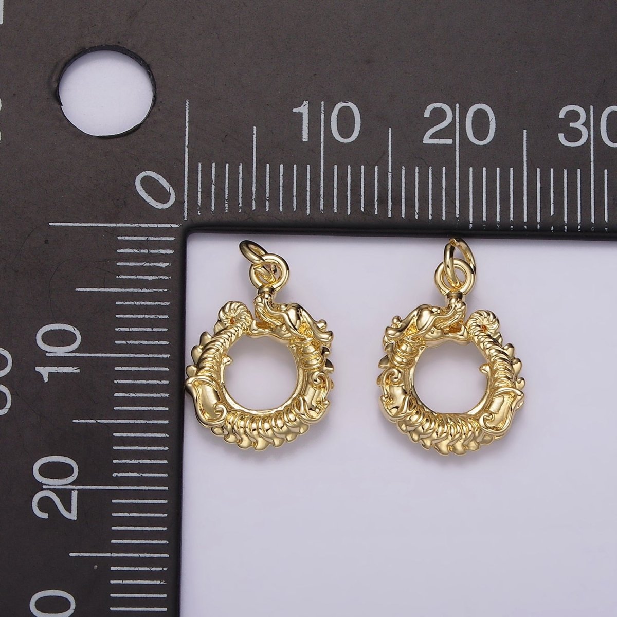 14K Gold plated Circular Dragon Animal Textured Open Round Minimalist Charm | AG413 - DLUXCA