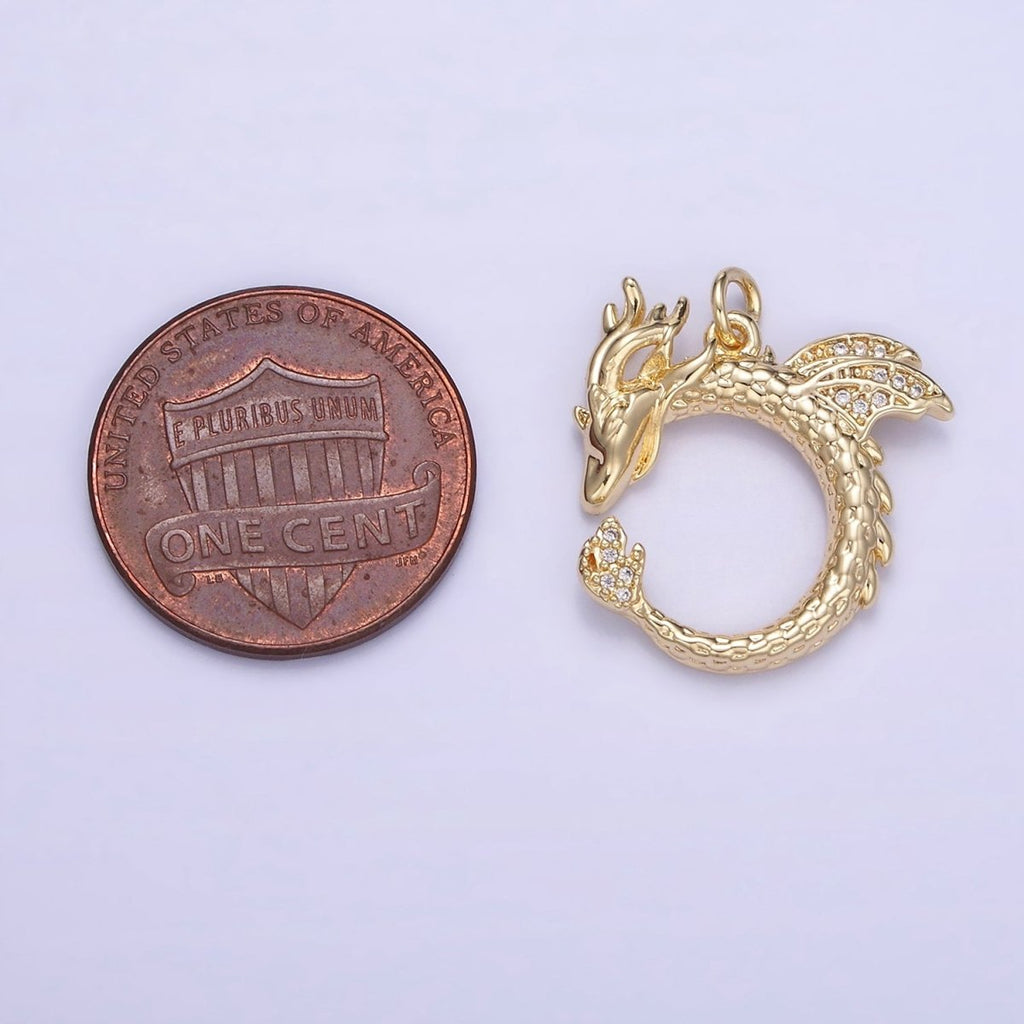 14K Gold plated Circular Dragon Micro Paved CZ Charm | W587 - DLUXCA