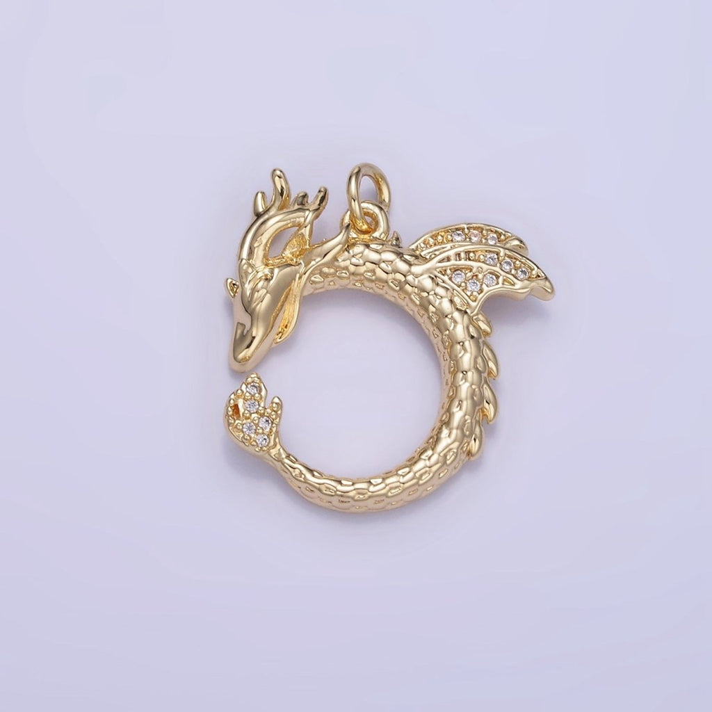 14K Gold plated Circular Dragon Micro Paved CZ Charm | W587 - DLUXCA
