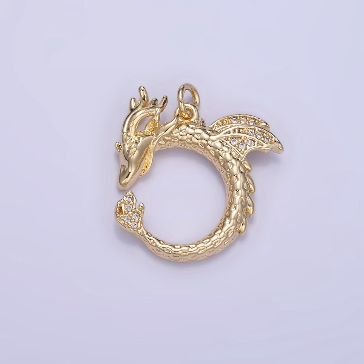 14K Gold plated Circular Dragon Micro Paved CZ Charm | W587 - DLUXCA