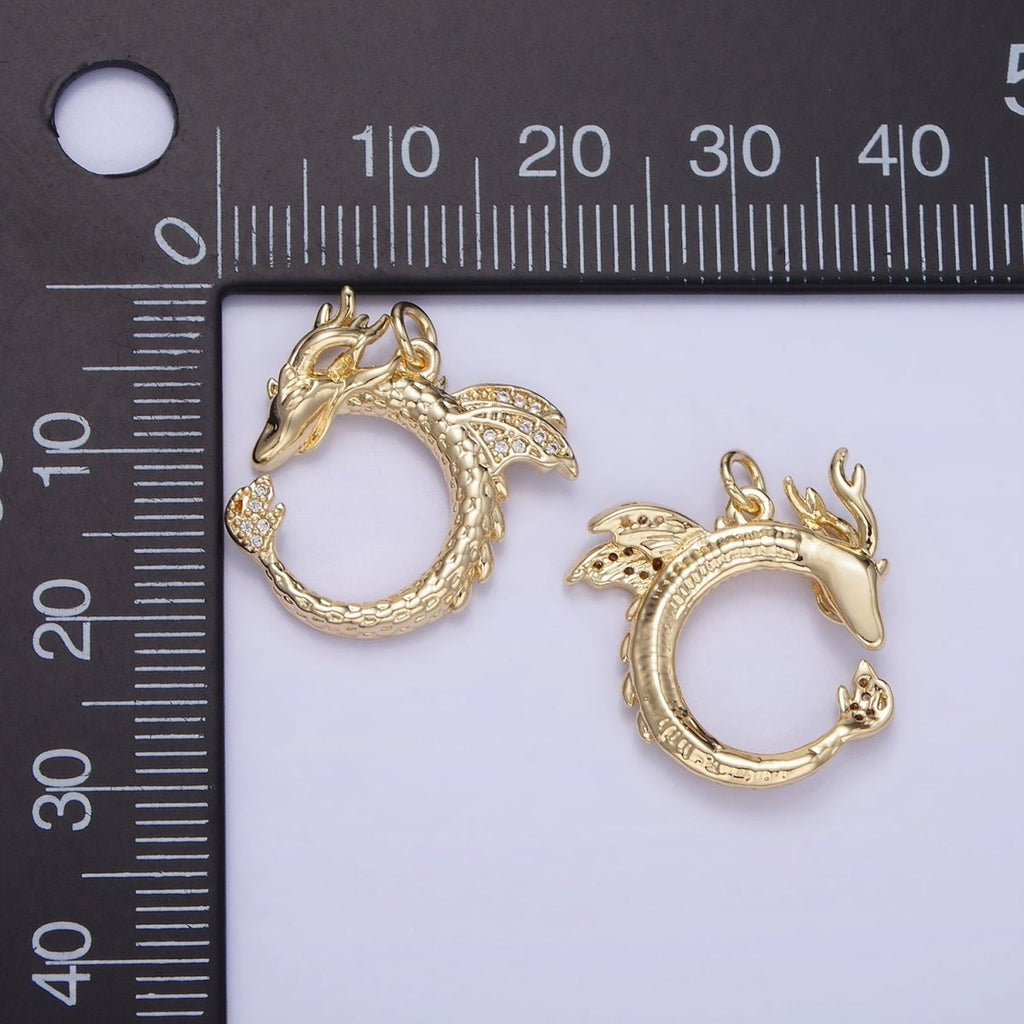 14K Gold plated Circular Dragon Micro Paved CZ Charm | W587 - DLUXCA