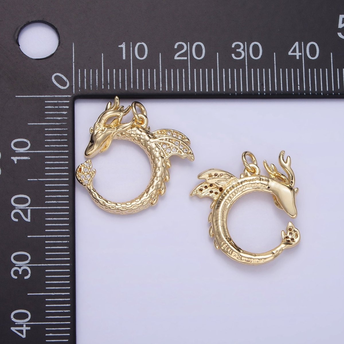 14K Gold plated Circular Dragon Micro Paved CZ Charm | W587 - DLUXCA