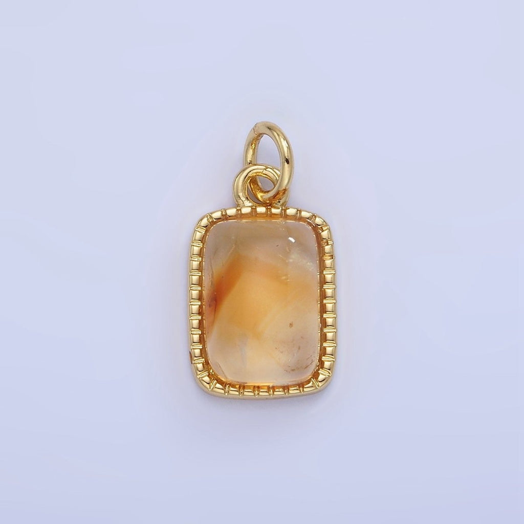 14K Gold plated Citrine Rectangular Beaded Bezel Charm | W584 - DLUXCA