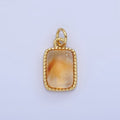 14K Gold plated Citrine Rectangular Beaded Bezel Charm | W584 - DLUXCA