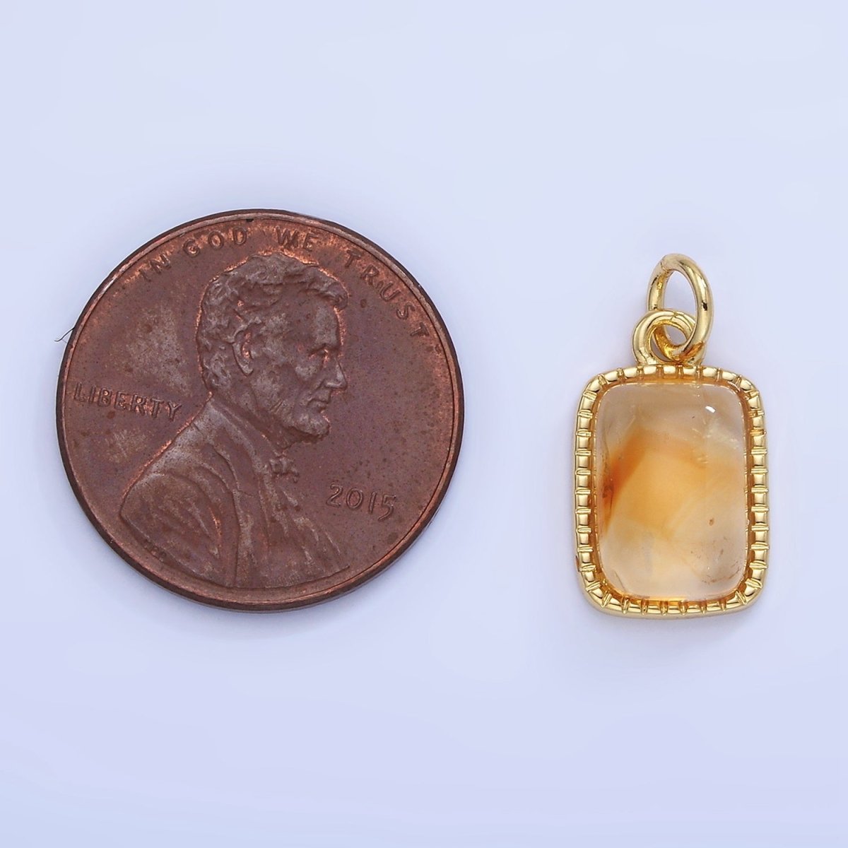 14K Gold plated Citrine Rectangular Beaded Bezel Charm | W584 - DLUXCA