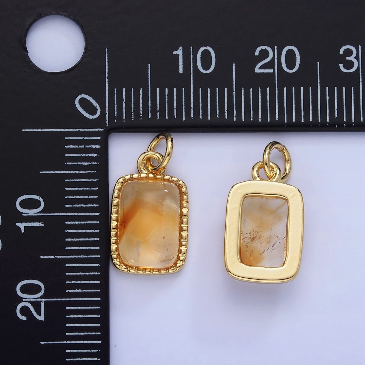 14K Gold plated Citrine Rectangular Beaded Bezel Charm | W584 - DLUXCA