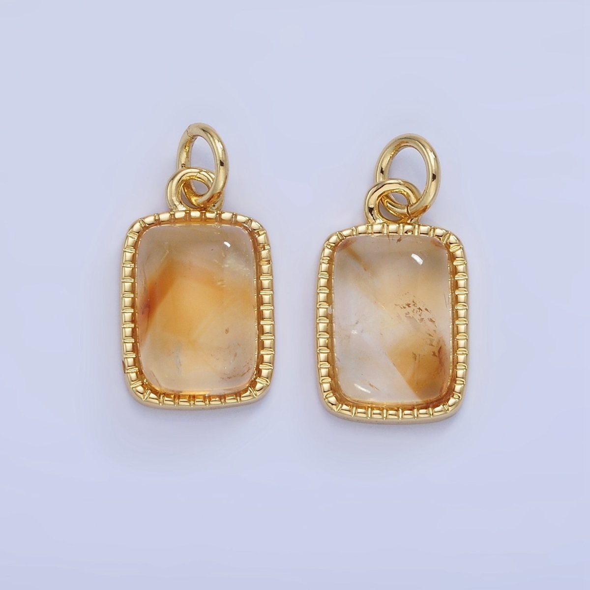 14K Gold plated Citrine Rectangular Beaded Bezel Charm | W584 - DLUXCA