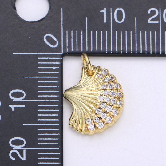 14K Gold plated Clam Shell Pendant, Scallop Shell, Cockle Shell, Seashell Charms, Gold Shel,E-107l Pendant, Beach Inspired Charm Supply,E-107 - DLUXCA