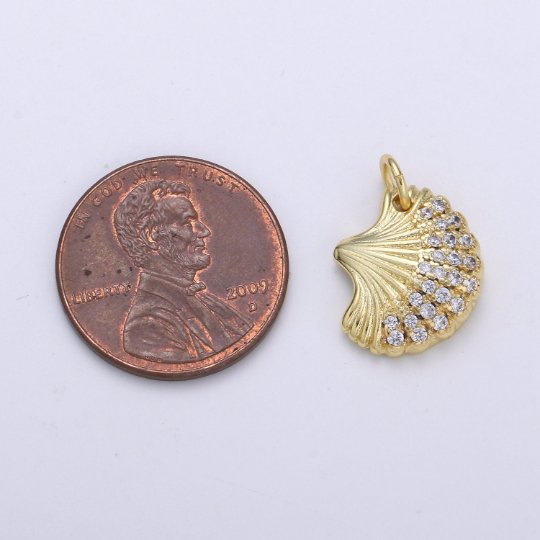 14K Gold plated Clam Shell Pendant, Scallop Shell, Cockle Shell, Seashell Charms, Gold Shel,E-107l Pendant, Beach Inspired Charm Supply,E-107 - DLUXCA