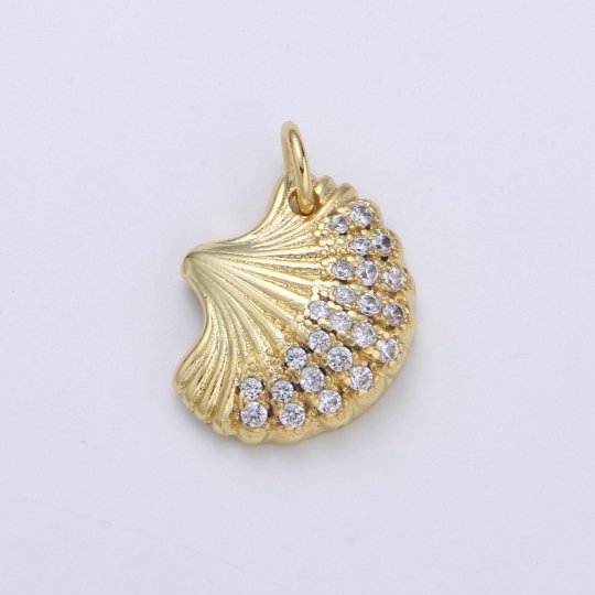 14K Gold plated Clam Shell Pendant, Scallop Shell, Cockle Shell, Seashell Charms, Gold Shel,E-107l Pendant, Beach Inspired Charm Supply,E-107 - DLUXCA