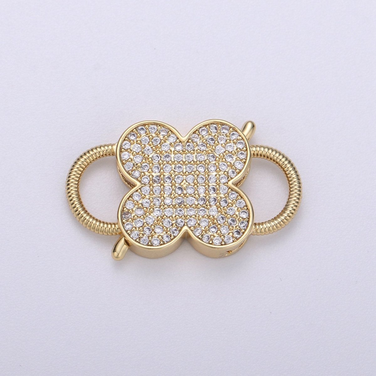 14k Gold plated Clasp clicker Clover Clasp, 16x27mm, Flower Clover double Clicker ends, Bracelet Necklace Clicker Connector K-911 - DLUXCA