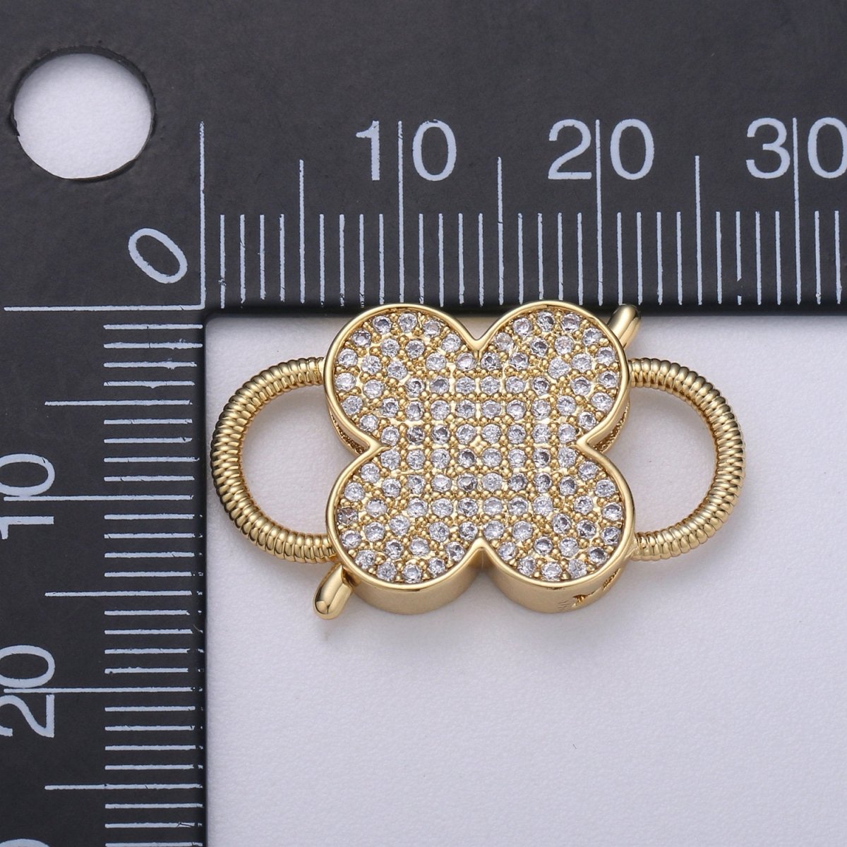 14k Gold plated Clasp clicker Clover Clasp, 16x27mm, Flower Clover double Clicker ends, Bracelet Necklace Clicker Connector K-911 - DLUXCA