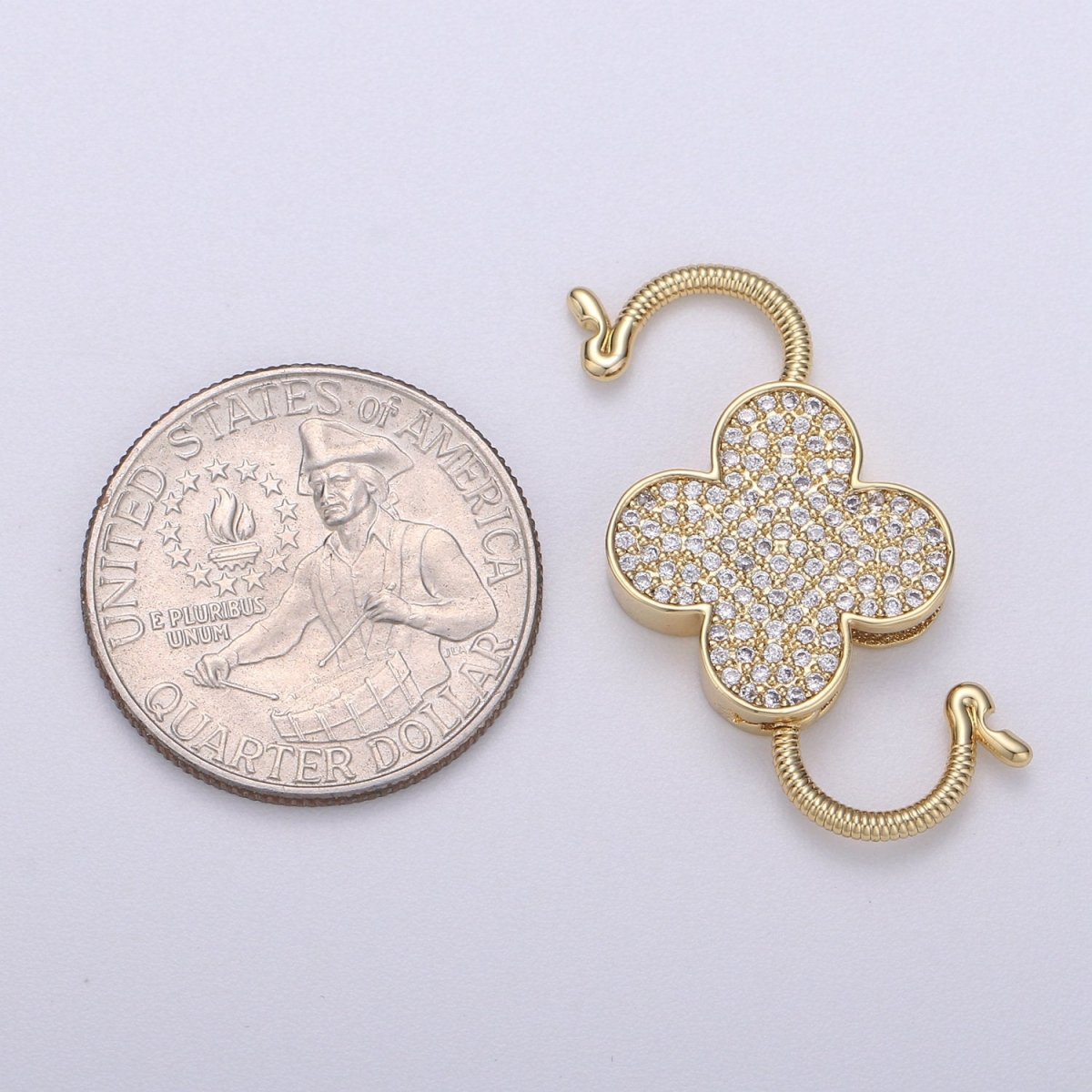 14k Gold plated Clasp clicker Clover Clasp, 16x27mm, Flower Clover double Clicker ends, Bracelet Necklace Clicker Connector K-911 - DLUXCA