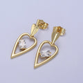 14K Gold plated Clear Baguette CZ Heart Drop Dangle Stud Earrings | V-006 - DLUXCA