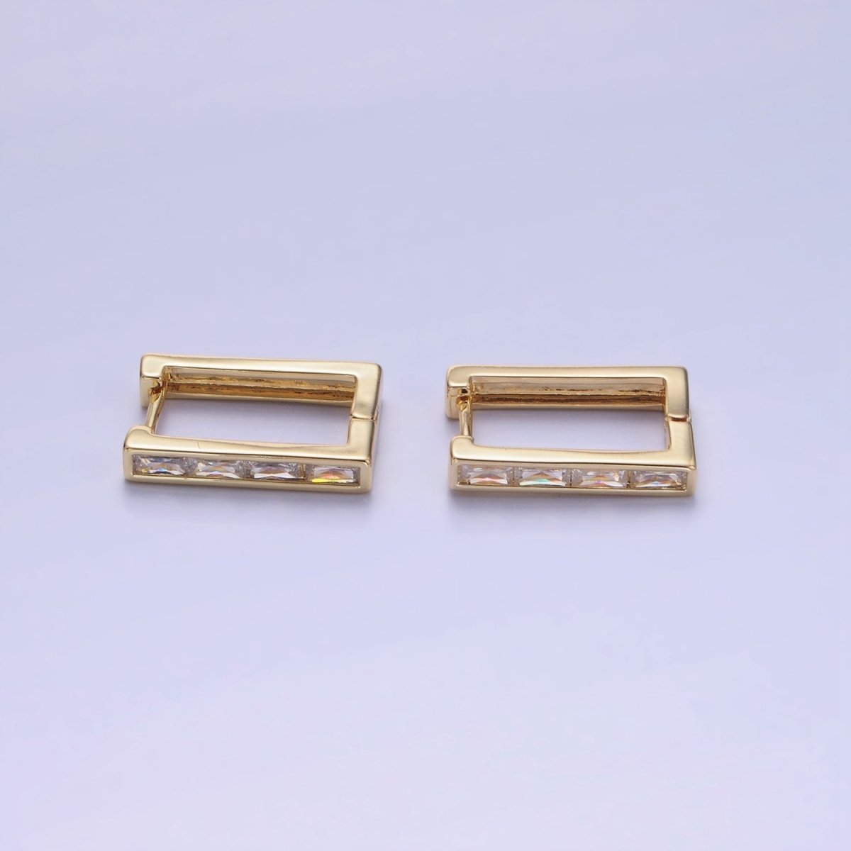 14K Gold plated Clear Baguette CZ Lined Rectangular Hoop Earrings | AB1339 - DLUXCA
