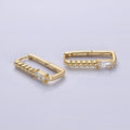 14K Gold plated Clear Baguette CZ Round Beaded Oblong Hoop Earrings | AE587 - DLUXCA