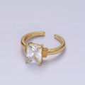 14K Gold plated Clear Baguette Dotted Band Solitaire Ring | O1073 - DLUXCA