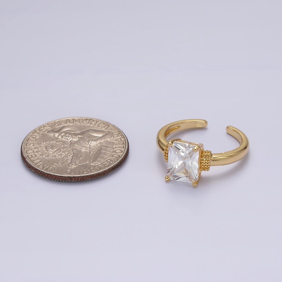 14K Gold plated Clear Baguette Dotted Band Solitaire Ring | O1073 - DLUXCA