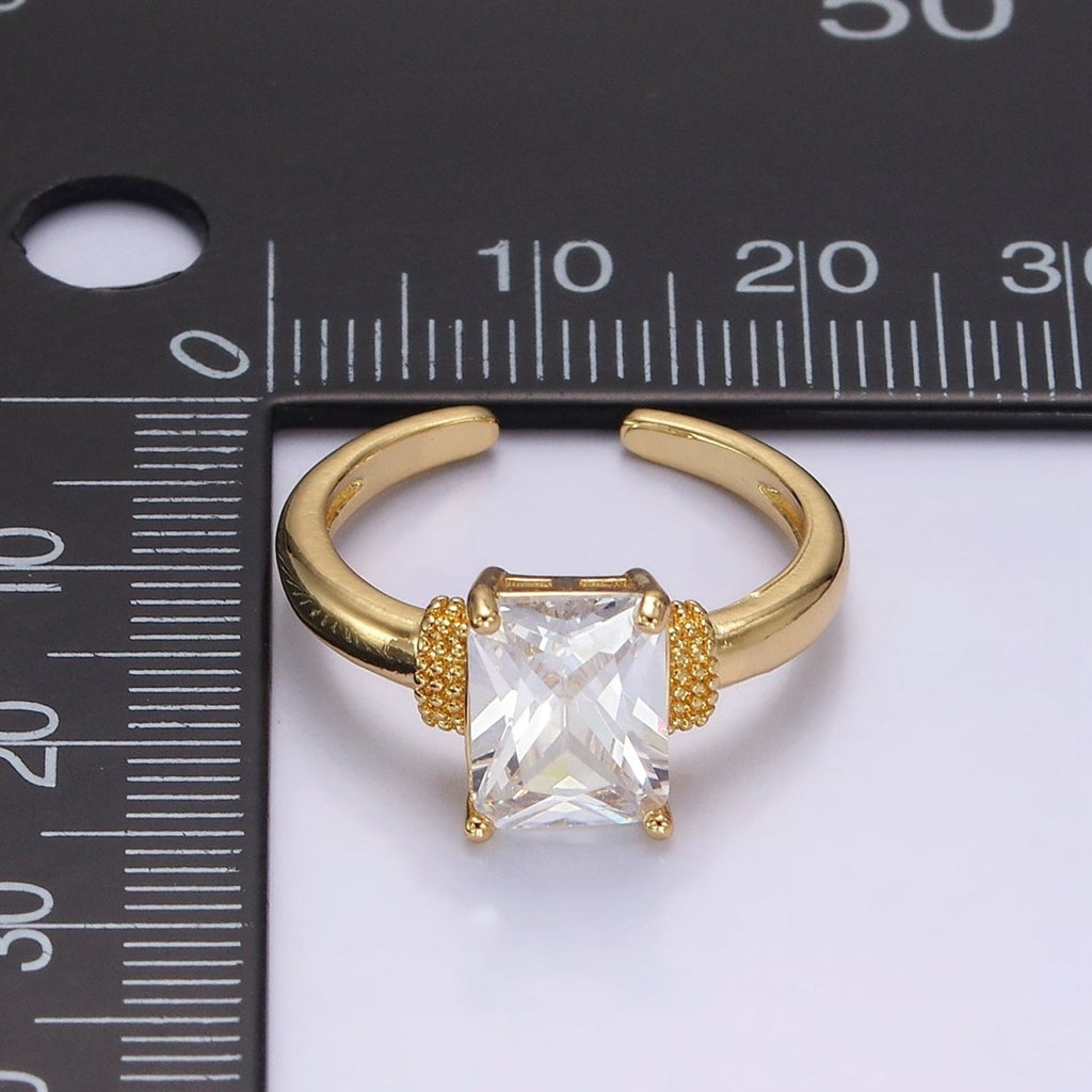 14K Gold plated Clear Baguette Dotted Band Solitaire Ring | O1073 - DLUXCA