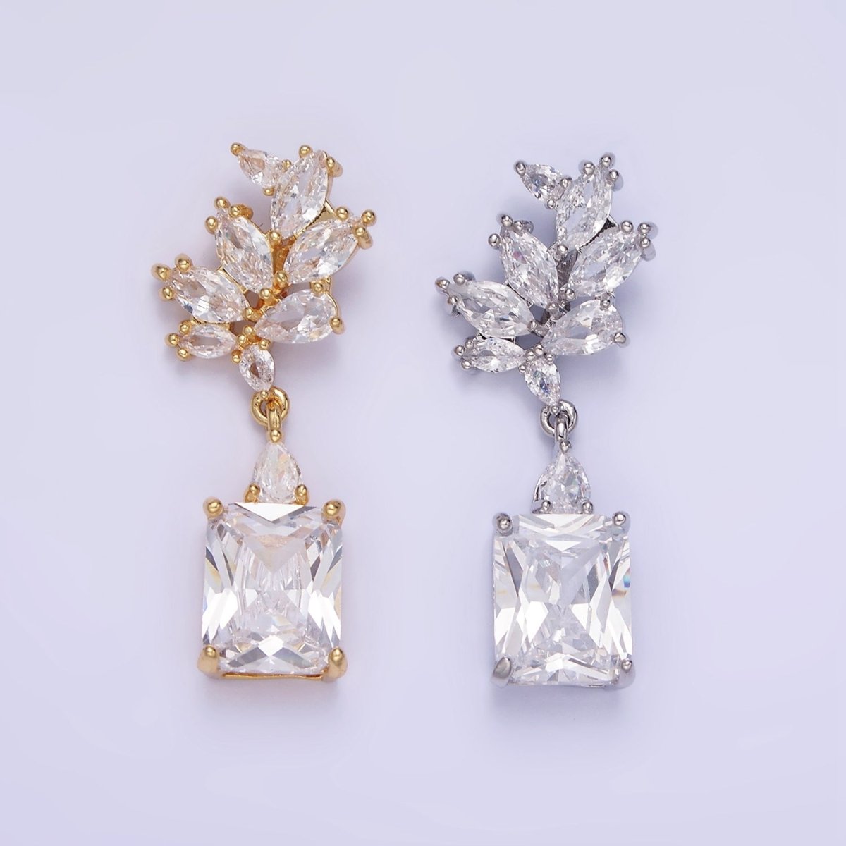 14K Gold plated Clear Baguette Drop Marquise Bail Pendant in Gold & Silver | AA1157