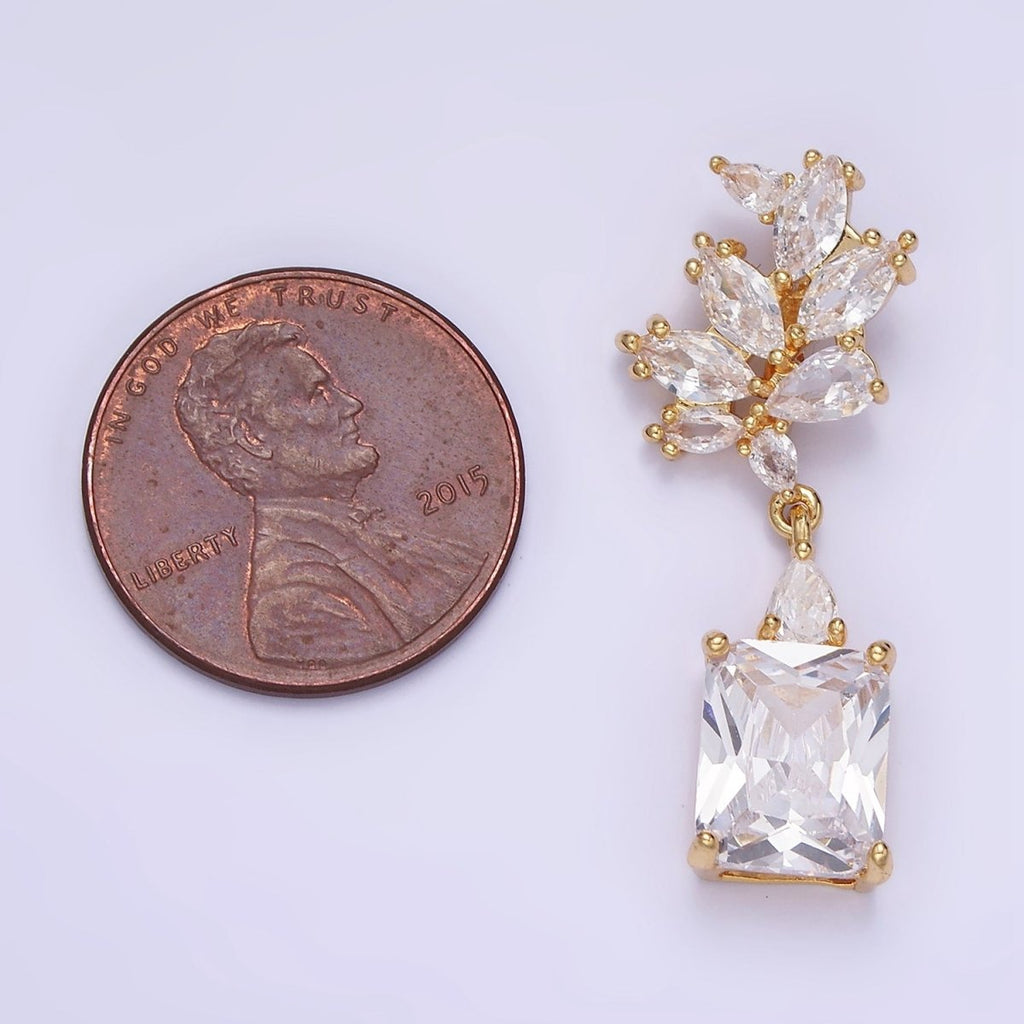 14K Gold plated Clear Baguette Drop Marquise Bail Pendant in Gold & Silver | AA1157