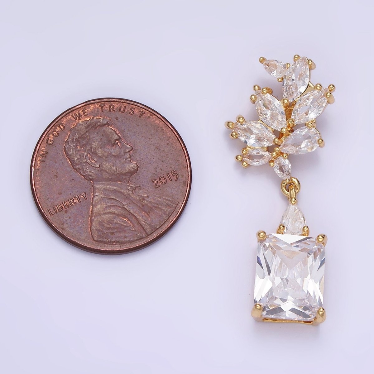 14K Gold plated Clear Baguette Drop Marquise Bail Pendant in Gold & Silver | AA1157