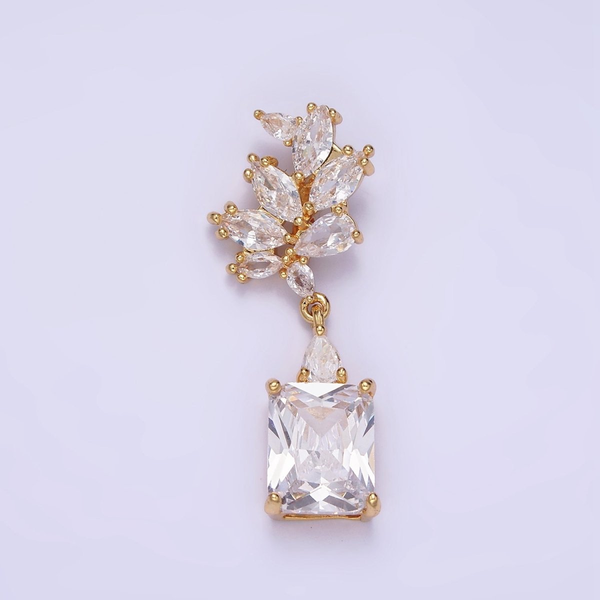 14K Gold plated Clear Baguette Drop Marquise Bail Pendant in Gold & Silver | AA1157