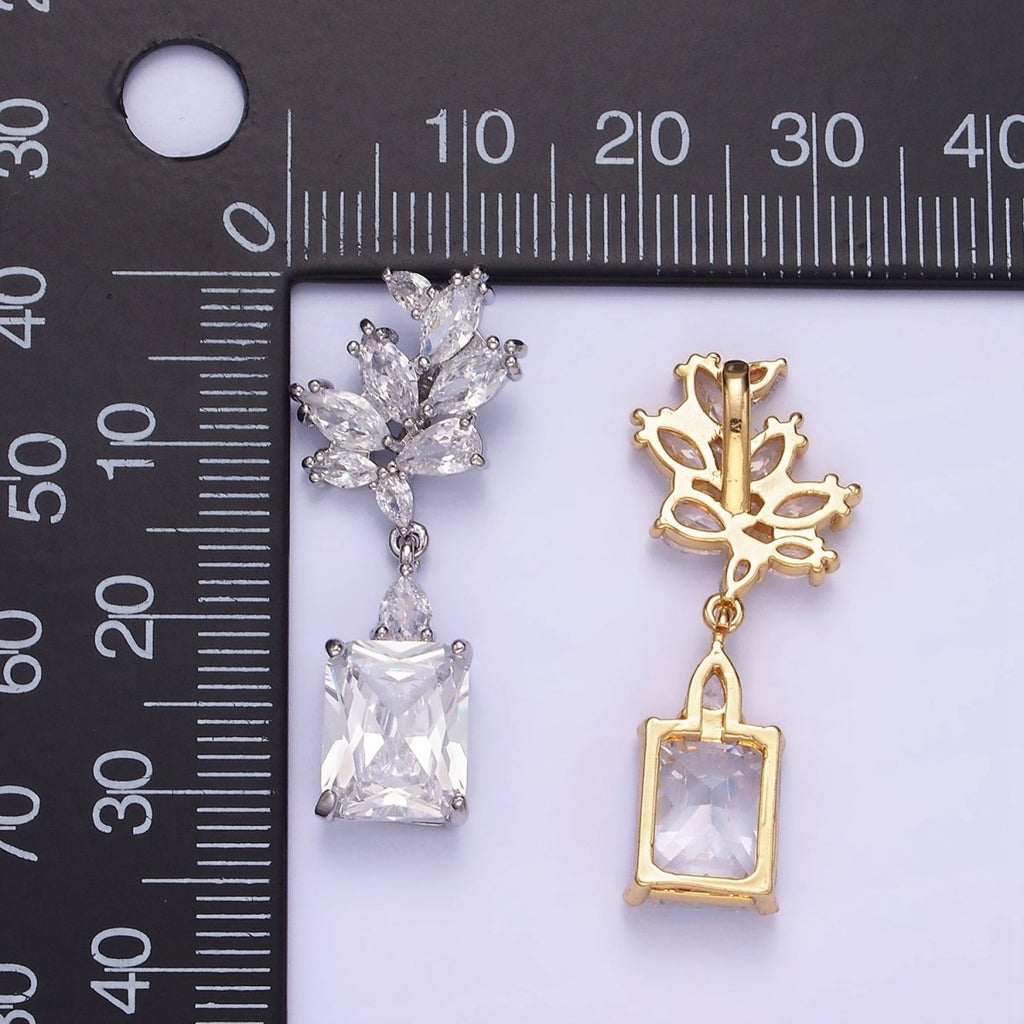 14K Gold plated Clear Baguette Drop Marquise Bail Pendant in Gold & Silver | AA1157